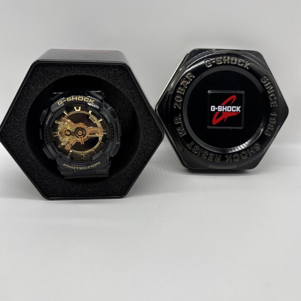 Casio G-Shock GA-110GB Black Gold Series Digital Analog Watch 5146 With Tin